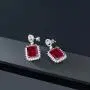 Gem Stone King Bundle of 925 Sterling Silver Red Created Ruby Pendant and Earrings Set For Women (14X10MM with 18 Inch Silver Chain)