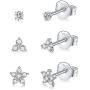 Sterling Silver Stud Earrings for Women, Tiny Flower Earrings Set | Small Cubic Zirconia Helix Earrings Dainty Tragus Cartilage Studs Cherry Blossom Ear Piercing Jewelry Gifts for Girls Teens