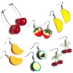 3D Fruit Earrings Strawberry Earrings Cherry Earrings Orange Earrings Avocado Earrings Food Fun Weird Funny Cute Quirky Lesbian Aesthetic Jewelry Earrings Set for Girl Women