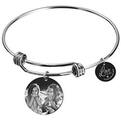 Qina C Personalized Text Message Photo Engraved Custom with Love U to The Moon & Back Love Note Adjustable Wire Bangle Bracelet Anniversary Birthday Gift