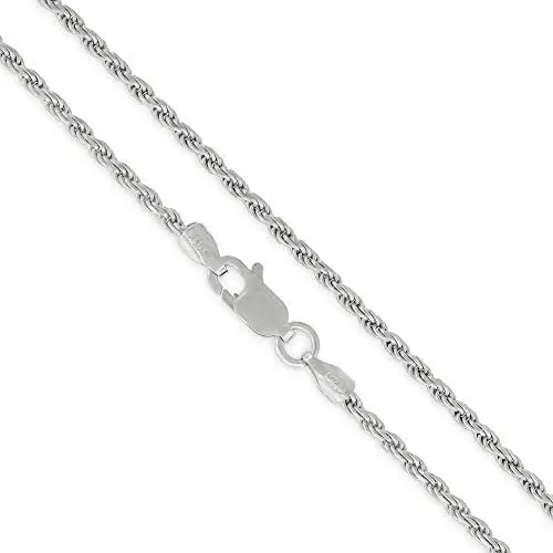 Authentic Solid Sterling Silver Rope Diamond-Cut Braided Twist Link .925 Rhodium Necklace Chains 1.5MM - 5.5MM, 16'' - 30'', Made In Italy, Men & Women, Next Level Jewelry Authentic Solid Sterling Silver Rope Diamond-Cut Braided Twist Link .925 Rhodium Necklace Chains 1.5MM - 5.5MM, 16'' - 30'', Made In Italy, Men & Women, Next Level Jewelry