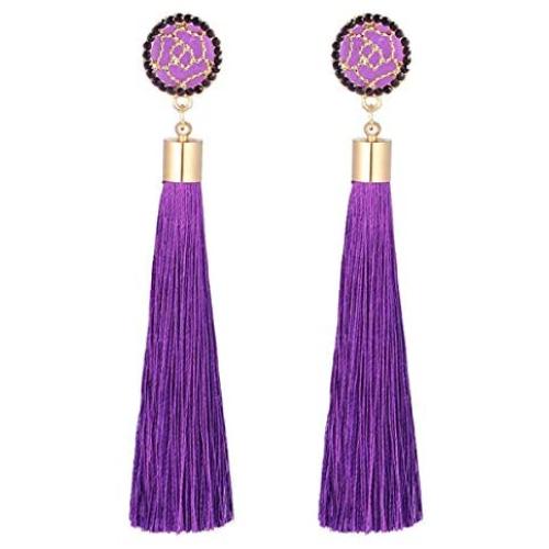 Zealmer Rose Flower Long Thread Tassel Drop Earrings for Women