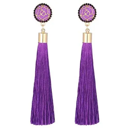 Zealmer Rose Flower Long Thread Tassel Drop Earrings for Women Zealmer Rose Flower Long Thread Tassel Drop Earrings for Women