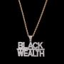 Moca Jewelry Hip Hop Iced Out Bling Letter Black-Wealth Pendant Necklace,14K Gold Plated Simulated Diamond Paved Necklace with Stainless Steel Rope Link Chain for Men Women