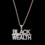 Moca Jewelry Hip Hop Iced Out Bling Letter Black-Wealth Pendant Necklace,14K Gold Plated Simulated Diamond Paved Necklace with Stainless Steel Rope Link Chain for Men Women