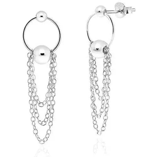 Unique Loops Dangling Chains .925 Sterling Silver Post Drop Earrings Unique Loops Dangling Chains .925 Sterling Silver Post Drop Earrings
