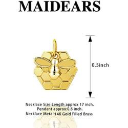 MAIDEARS Bee Jewelry for Women - Love Heart Ladybug Necklace Honeycomb&Bee Necklace for Girls 14K Gold Plated Animal Necklace Jewelry Gift 18 Inch Box Chain