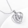 925 Sterling Silver Cubic Zirconia Love Heart Engraved Necklace for Women, 18''