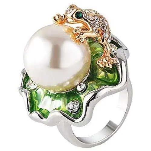 HSQYJ Lotus Leaf Frog Crystal Ring Enamel Pearl Flower Cute Animal Rings Jewelry Rhinestone Statement Rings for Women Girl HSQYJ Lotus Leaf Frog Crystal Ring Enamel Pearl Flower Cute Animal Rings Jewelry Rhinestone Statement Rings for Women Girl