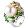 HSQYJ Lotus Leaf Frog Crystal Ring Enamel Pearl Flower Cute Animal Rings Jewelry Rhinestone Statement Rings for Women Girl
