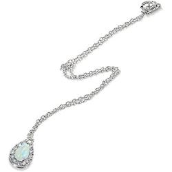 Sterling Silver Genuine or Synthetic Gemstone Teardrop Halo Short Choker Necklace with CZ Accents