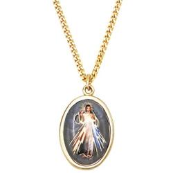 Rosemarie Collections Womens Religious Oval Medal Pendant Necklace (Divine Mercy/St Faustina)