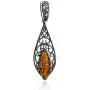 Sterling Silver Amber Filigree Earrings and Pendant Set 18''