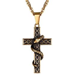 PROSTEEL Snake Cross Necklace, 316L Stainless Steel Pendant & Chain, Men Women Amulet Cross Necklace, 22''-24'' Adjustable, Come Gift Box