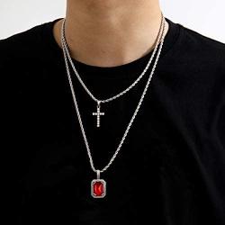 Ingemark Cross Birthstone Gem Pendant Necklace Trendy Silver Chain Choker Necklace Set