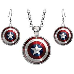 Wearable Treasures Captain America Necklace, The Avengers Jewelry, Shield Pendant, Superhero Earrings Gifts Gift, Geek Geeky Present Presents