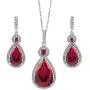 BERRICLE Rhodium Plated Sterling Silver Simulated Ruby Pear Cut Cubic Zirconia CZ Halo Bridal Bridesmaid Fashion Necklace and Earrings Set BERRICLE Rhodium Plated Sterling Silver Simulated Ruby Pear Cut Cubic Zirconia CZ Halo Bridal Bridesmaid Fashion Necklace and Earrings Set