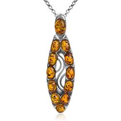 Amber Sterling Silver Oval Pendant Necklace Chain 18''