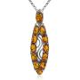 Amber Sterling Silver Oval Pendant Necklace Chain 18''