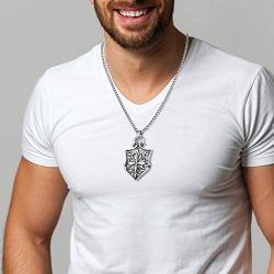 FIBO STEEL Vintage Cross Pendant Necklaces Punk Accent Shield Ring Ankh Cross Necklace for Men Women Stainless Steel Rolo Chain Mens Crucifix Necklace Jewelry Gift