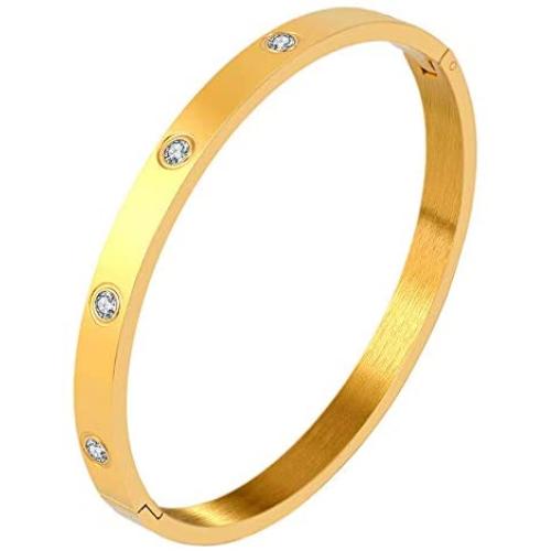 LINFENG Love Friendship Bangle Bracelet with Crystal Stainless Steel Hinged Fashion Jewelry Birthday Present Gifts