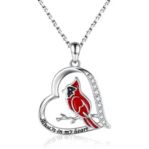 MANBU Sterling Silver Cardinal Necklace for Women - Red Bird Heart Pendant Always in My Heart Memorial Jewelry Gift for Loss of The Loved One MANBU Sterling Silver Cardinal Necklace for Women - Red Bird Heart Pendant Always in My Heart Memorial Jewelry Gift for Loss of The Loved One