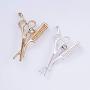 KOEDLN 2pcs Barber Scissors Comb Pin Brooch with Crystal Badges Clothes Bags Jewelry