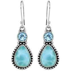 YoTreasure Larimar Blue Topaz Earrings Solid Sterling Silver Designer Jewelry