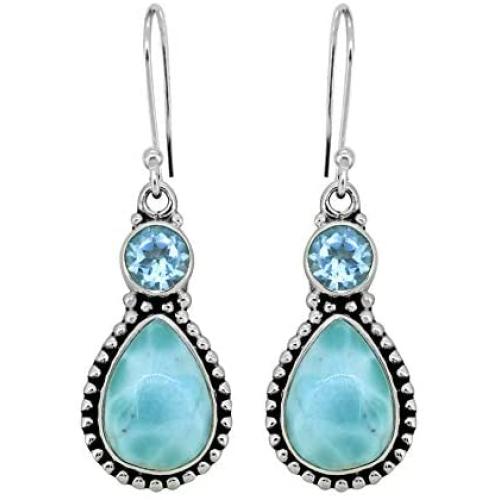 YoTreasure Larimar Blue Topaz Earrings Solid Sterling Silver Designer Jewelry