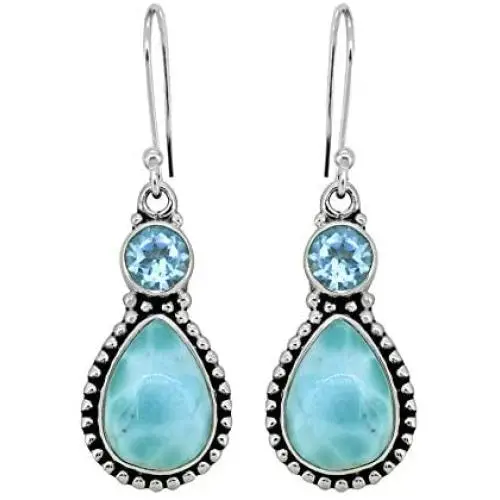 YoTreasure Larimar Blue Topaz Earrings Solid Sterling Silver Designer Jewelry YoTreasure Larimar Blue Topaz Earrings Solid Sterling Silver Designer Jewelry