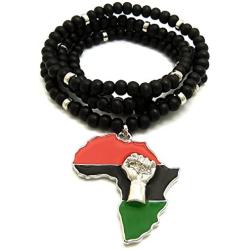 GWOOD Power Fist Over Pan African Africa Pendant with 32 Inch Wood Bead Necklace