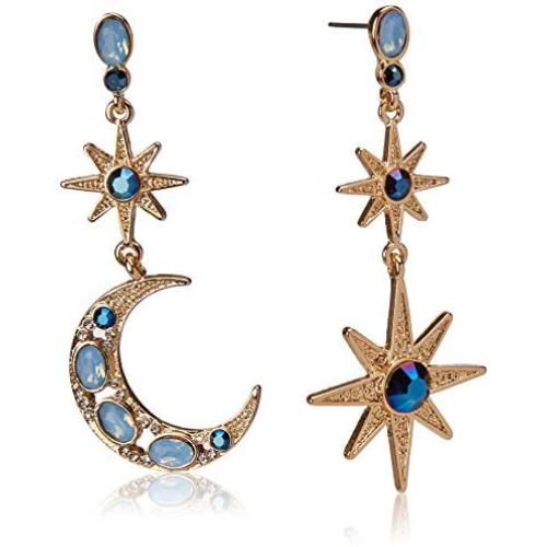 Betsey Johnson Womens Moon and Star Drop Earrings