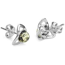 Green Amber Sterling Silver Celtic Small Stud Earrings