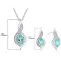 .925 Sterling Silver Pear Cut Created Aquamarine & Created White Sapphire Twist 18'' Pendant Necklace and Stud Earring March Birthstone Jewelry Set