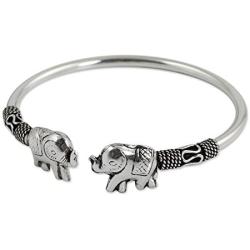 NOVICA .925 Sterling Silver Animal Cuff Bracelet Proud Elephant