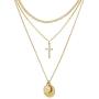 Dainty Layered Choker Necklace 14K Gold Plated Handmade Medallion Coin Cross Pendant Necklace Simple Cute Jewelry Gift for Women Girls