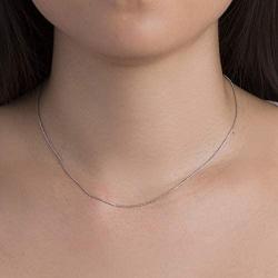 MIA SARINE 060 Gauge Rhodium Plated Sterling Silver Box Chain Italian Necklace for Women