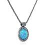 Antique Style 925 Sterling Silver Necklace with Created Blue Fire Opal Floral Design Pendant, 20''