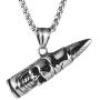 HZMAN Bullet Head Skull Demon Pendant Stainless Steel Retro Punk Gothic Jewelry Necklace 22 + 2 Inch Chain
