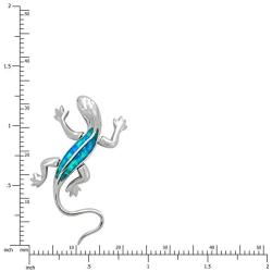 Honolulu Jewelry Company Sterling Silver Gecko Necklace Pendant with Simulated Blue Opal and 18'' Box Chain