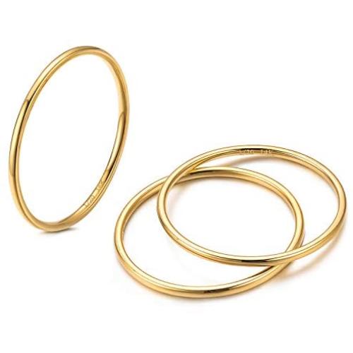 1mm 14K Gold Filled Rings Stacking Rings for Women Stackable Thin Band Knuckle Finger Stacking Plain Ring Comfort Fit Size 5 to 10