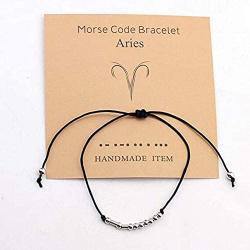 TASHA Morse Code Friendship Bracelets 12 Constellation Zodiac Secret Message Bracelet for Friend Couples Women Girls Men Astrology Horoscope Bracelet Gift Jewelry