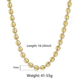 Trendsmax 7mm Coffee Beans Link Chain Necklace Gold Plated Stainless Steel Twisted Rope Chain for Men Women Hip Hop Rappers Necklace