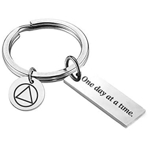 Meiligo Sobriety Keychain One Day at a Time Keychain Addiction Recovery Inspirational Jewelry Motivational Gifts
