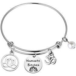 PENQI Yoga Bracelet Yoga Lover Gift Namaste Bitches Bracelet Lotus Flower Jewelry Om Symbol Jewelry Yoga Gift for Yoga Enthusiast Yoga Teacher