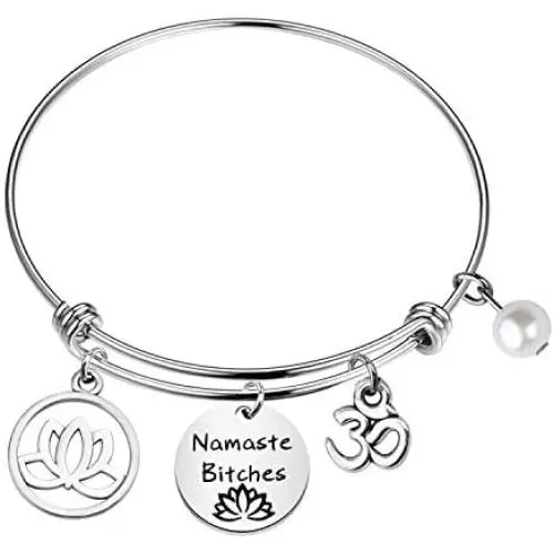 PENQI Yoga Bracelet Yoga Lover Gift Namaste Bitches Bracelet Lotus Flower Jewelry Om Symbol Jewelry Yoga Gift for Yoga Enthusiast Yoga Teacher