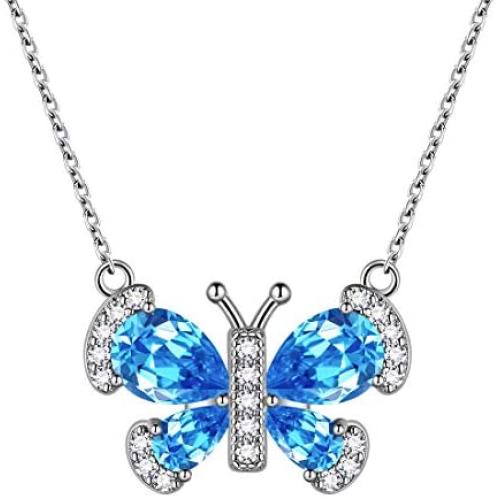 Aurora Tears 925 Sterling Silver Women 12 Birthstone Butterfly Jewelry Animal Crystal Minimalist Necklace/Earring/Ring/Bracelet Jewellery