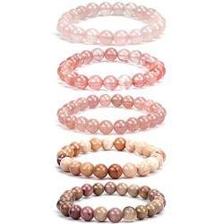 TOMAY 2021 New Natural Stone Semi Precious 0.3inch Valentines Day Gift Gorgeous Pink Healing Crystal Bracelet for Women Healing Stretch Beaded Adjustable Macrame Cure Yoga Girls