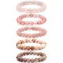 TOMAY 2021 New Natural Stone Semi Precious 0.3inch Valentines Day Gift Gorgeous Pink Healing Crystal Bracelet for Women Healing Stretch Beaded Adjustable Macrame Cure Yoga Girls