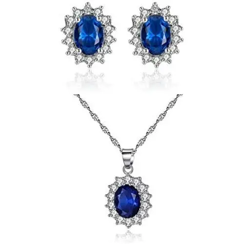 Artificial Sapphire Earrings and Necklace Set Retro Style Rhinestone Paved Necklace with Matching Ear Stud Hypoallergenic Women Wedding Jewelry Set Artificial Sapphire Earrings and Necklace Set Retro Style Rhinestone Paved Necklace with Matching Ear Stud Hypoallergenic Women Wedding Jewelry Set